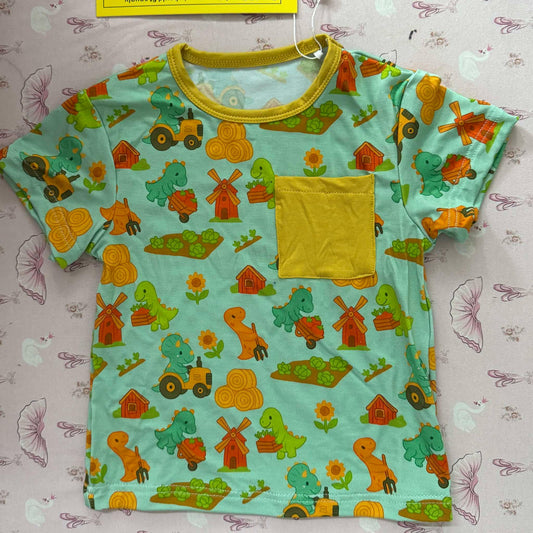 Dinos on the farm pocket T